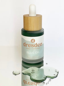 Dresden Body wellness blue oil facial oil with blue tansy argan oil and squalane, green tea oil, glass bottle, all natural