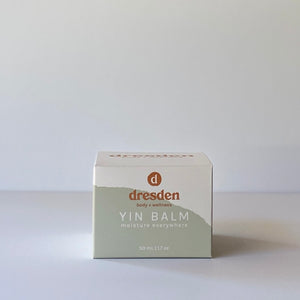 Dresden Body + Wellness Yin Balm box, body balm with herbs for vaginal dryness, sensitive skin, very dry skin, unscented